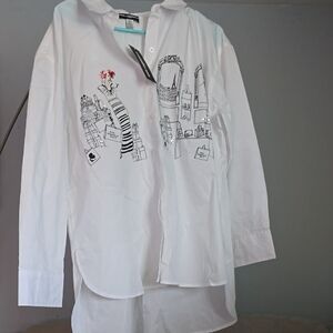 Karl Lagerfeld Women's-Inspired White Graphic Button-Down Shirt